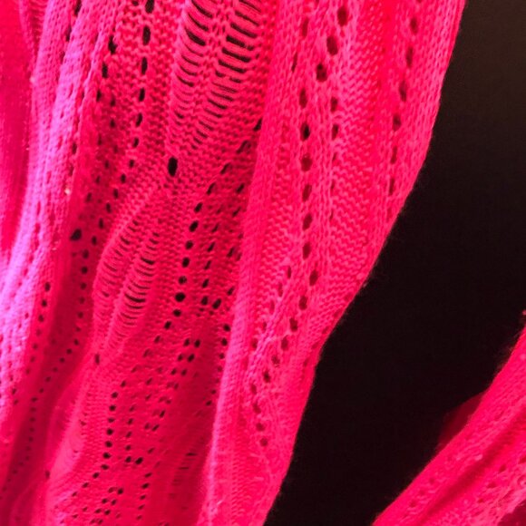 Bohemian Bright Rose-pink crocheted Ruby Rd. open front short-sleeve car… - Picture 6 of 12